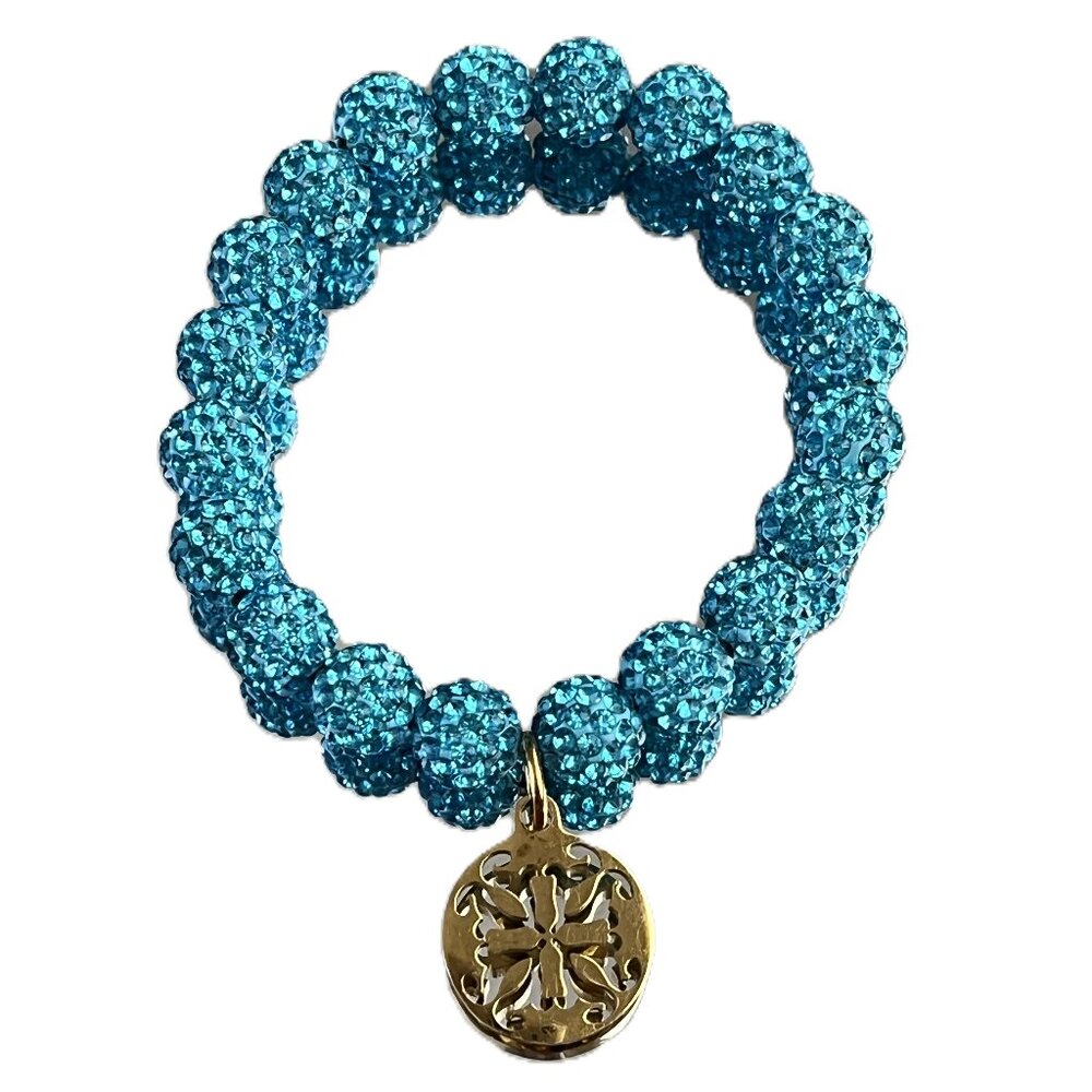 Rustic Cuff Metal Stainless Steel Shambala Beaded Stretch Bracelet turquoise
